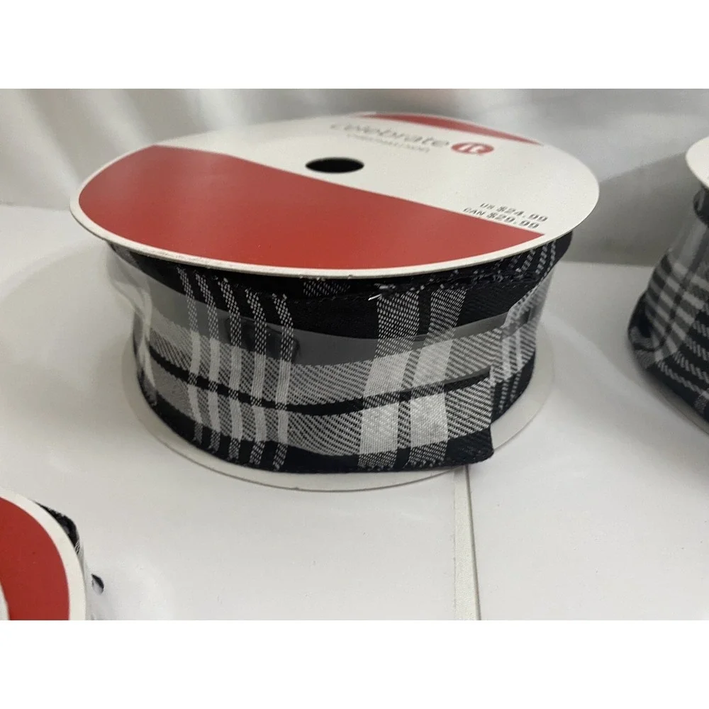 Buffalo Plaid Wired Ribbon Lot Christmas‎ Black White Craft Decor 7 Rolls